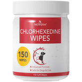 NOVEHA Pet Wipes close-up of facial folds for gentle cleansing.