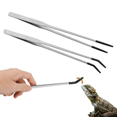 Novery stainless-steel reptile tongs with rubber tip straight for safe feeding reach.