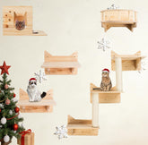 NOVGOBHOT cat wall shelves close-up shows sturdy wood and safe climbing perches.