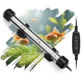 Novique LED submersible aquarium light in blue mode enhances nocturnal viewing of fish.