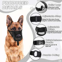 NOWAWEVE dog muzzle shows breathable mesh for comfortable wear.