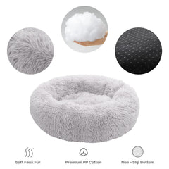 NOYAL Calming Donut Bed side detail highlights plush faux fur that soothes pets.