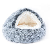 NOYAL Round Hooded Donut Bed cover providing a secure, cozy shelter for anxious pets during nap time.