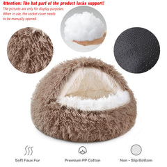 NOYAL round hooded donut bed side view highlights secure den-like nesting.