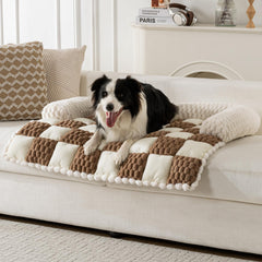 Npetrsnug soft-flannel dog couch bed yields plush lounge and warmth.