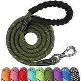NTR 8ft olive rope leash shown during daily walk for all sizes.