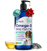 NuLife Liquid Fish Oil for Dogs with pump dispensing for easy daily omega-3 dosing.