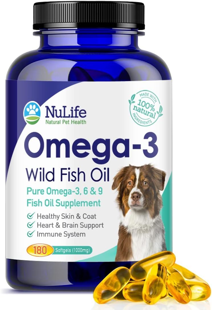 NuLife Natural Pet Health bottle close-up showcases Icelandic omega-3 for joint support.