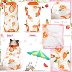 Nuanchu cat recovery suit in bright colors supports easy home care.