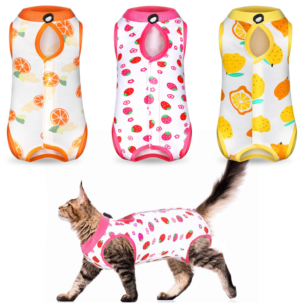 Nuanchu cat recovery suit package in bright colors for easy post-surgery wear.