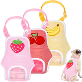 Nuanchu dog diaper fruit pattern demonstrates secure fit for travel and incontinence control.