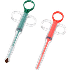 Nuanchu pet pill plunger red syringe close-up shows compact design for easy administration.