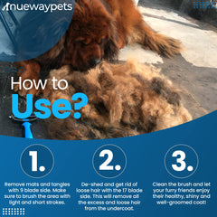 NuewayPets FureverBrush grooming session with a dog highlighting a comfortable grip.