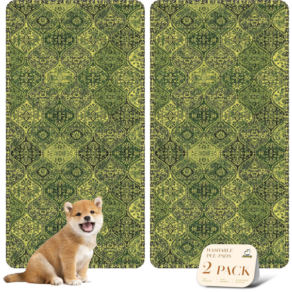 nunubaby washable pee pad 24x48 green-multi front view provides stylish floor protection.