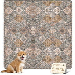 nunubaby washable pee pad top view shows stylish brown-multi pattern for home protection