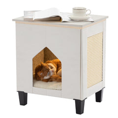 NUROMY cat house front view shows compact side-table design and cozy cat retreat.