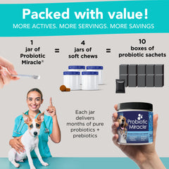 Nusentia Probiotic Miracle dog-serving-dusting-food demonstrates easy sprinkle-on use.