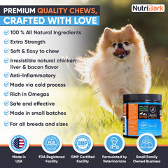 Nutribark Glucosamine dog supplement bottle label emphasizing USA-made.