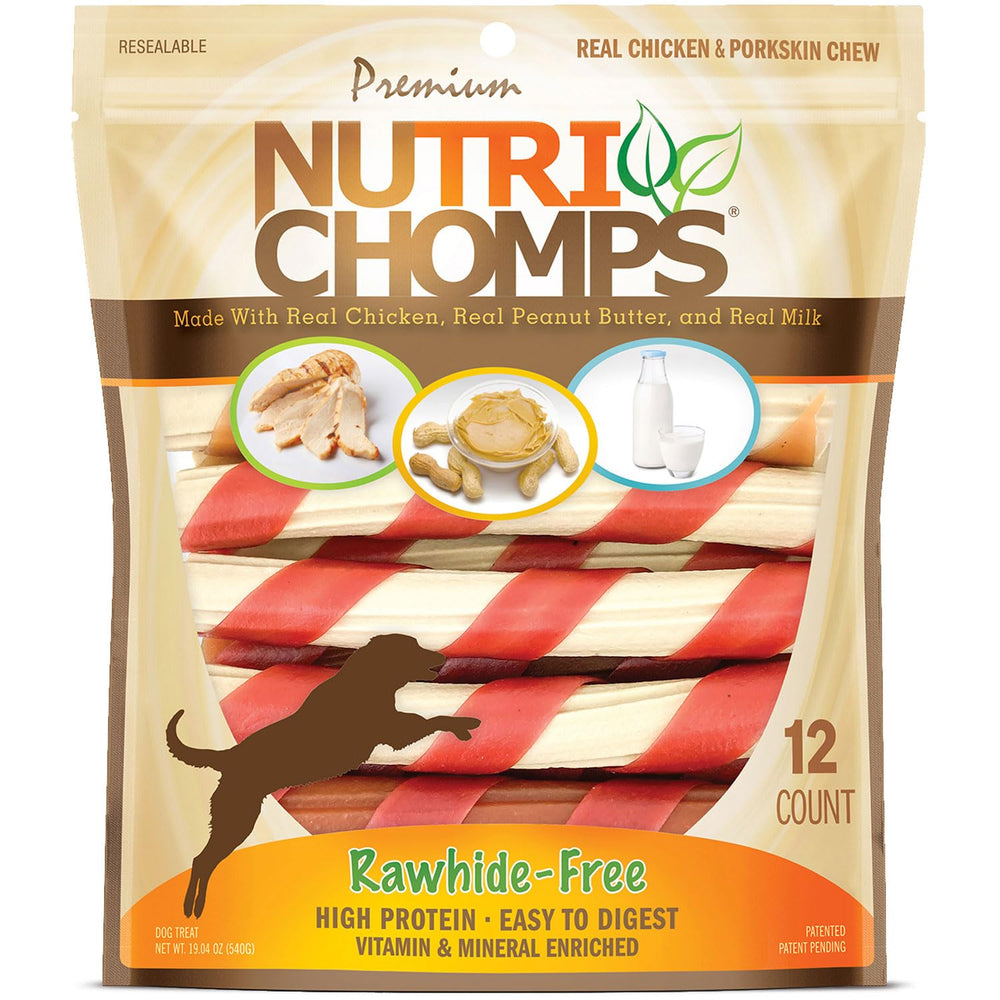 NutriChomps 6 inch twists close-up, rawhide-free, digestible chew for dogs
