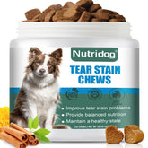 Nutridog Tear Stain Chews packaging with beef flavor for easy dosing.