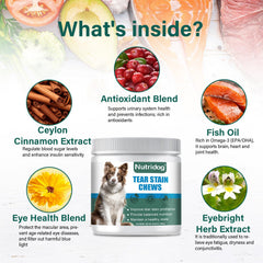 Nutridog Tear Stain Chews soft bites in beef flavor for daily use.