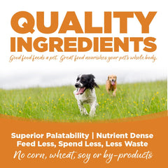 NutriSource dog eating lamb-rice-wet-food captures mealtime energy and palatability.