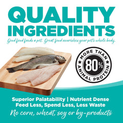 NutriSource Element Series Classic Catch ingredients panel features prebiotics and probiotics for gut-friendly nutrition.