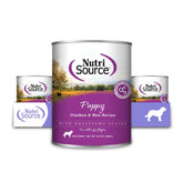 NutriSource puppy wet food bowl with chicken and rice boosts appetite support.