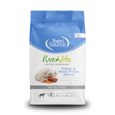 Nutri-Source Pure Vita grain-free turkey and sweet potato dog food bag front, grain-free formula.