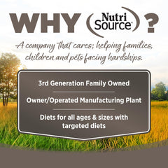 NutriSource senior dog meal bowl ready-serve shows balanced omega fats for skin and coat.