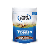 NutriSource TU80020 bag closeup showcasing soft chicken treats for dogs' daily rewards.