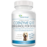 Nutrition Strength CoQ10 for Dogs bottle open shows easy-to-feed chewables supporting heart health.