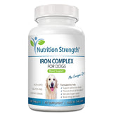Nutrition Strength Iron for Dogs bottle with chews promoting blood health.