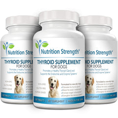 Nutrition Strength Thyroid dog ingredients blend highlights bladderwrack and adaptogens for balanced hormones.