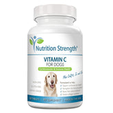 Nutrition Strength Vitamin C for Dogs bottle shows tasty chewables for heart health support