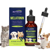 Nutrivio liquid melatonin bottle for dogs and cats shows bacon flavor for easy use.