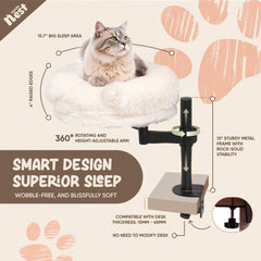 Nuzzle Nest cat desk bed height-adjustment lets you tailor comfort at your workspace.