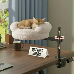 Nuzzle Nest cat desk bed steel-frame supports up to 60lb for long-term multi-pet use.