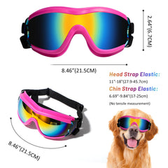 NVTED dog sunglasses pink side view showing adjustable strap.