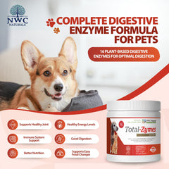 NWC Naturals Total-Zymes jar label close-up highlights 16 plant-based enzymes.