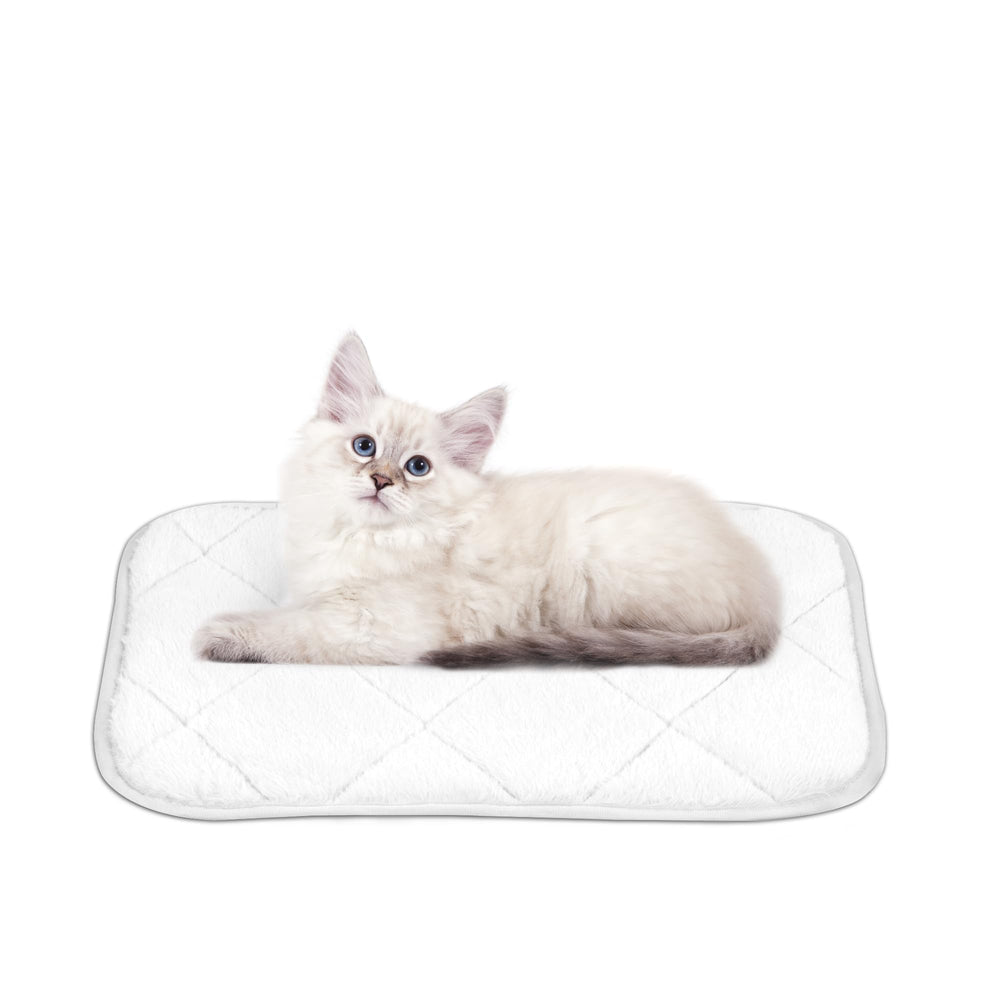 NWK Fluffy Self-Warming Cat Mat top view shows cozy creamy white fur