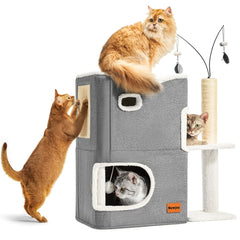 Nxwjoy cat house interior view showing two condos for secure indoor multi-pet lounging.