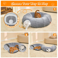Nxwjoy cat tunnel bed center padded bed provides warm, comfy rest after play.