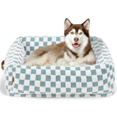 Nxwjoy orthopedic dog bed front view in blue grid shows sturdy support for joints
