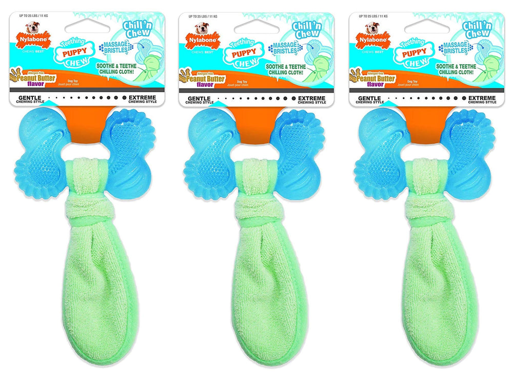 Nylabone Chill-n-Chew puppy toy pack closeup showing textured bristles soothing gums during teething