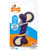 Nylabone Double Action Bone puppy teething textures soothe gums during playtime.