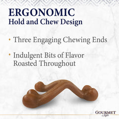 Nylabone Gourmet Style Ergonomic Wishbone Shape offers comfortable chewing from any angle.