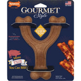 Nylabone Gourmet Style Wishbone bacon-flavor large-dog chew for lasting satisfaction.