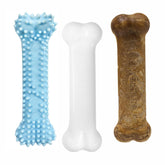 Nylabone New Puppy Starter Kit teething blue bone helps soothe teething discomfort.