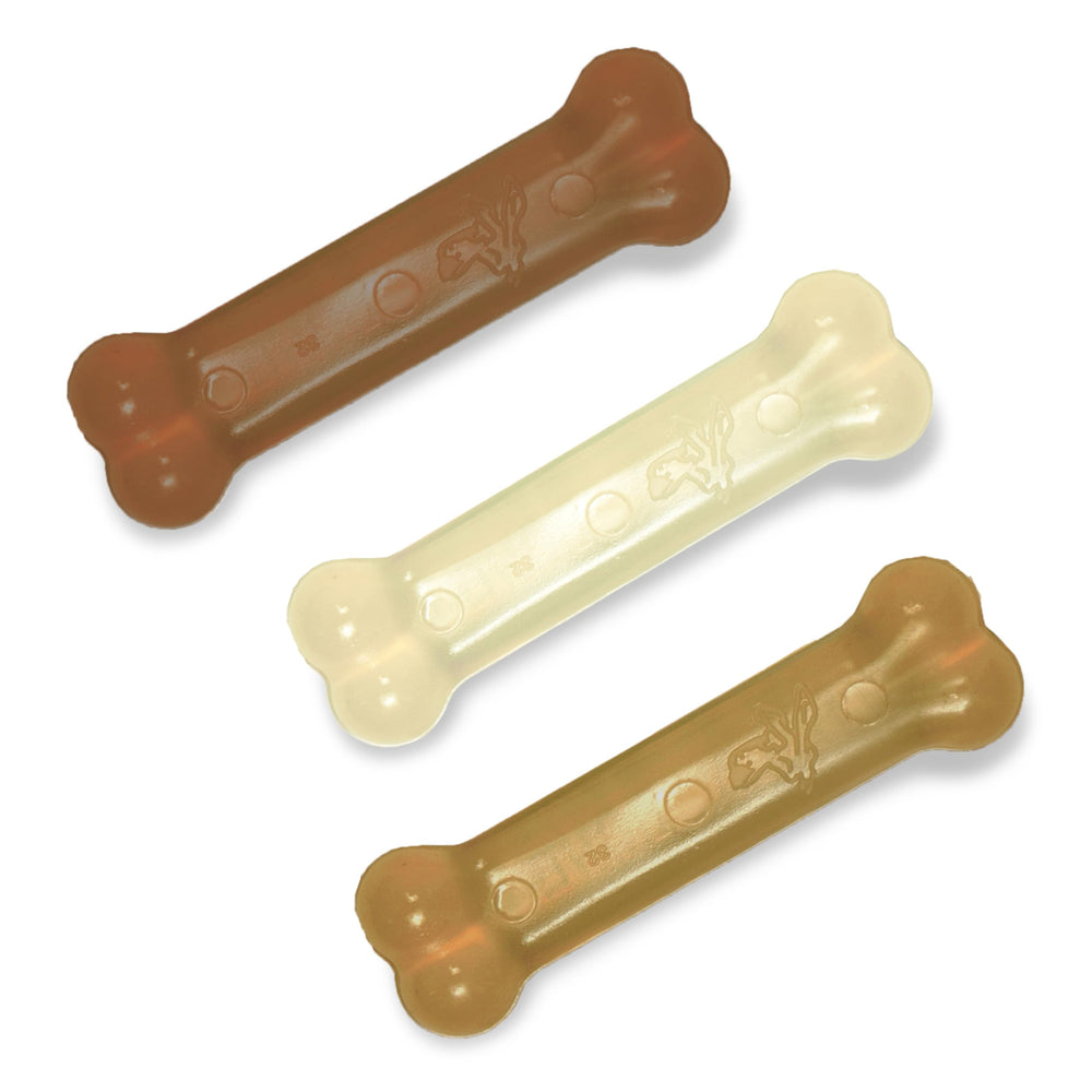 Nylabone Original Bone Flexi Toy bacon flavor for moderate chewers supports engaging dental-friendly chewing.